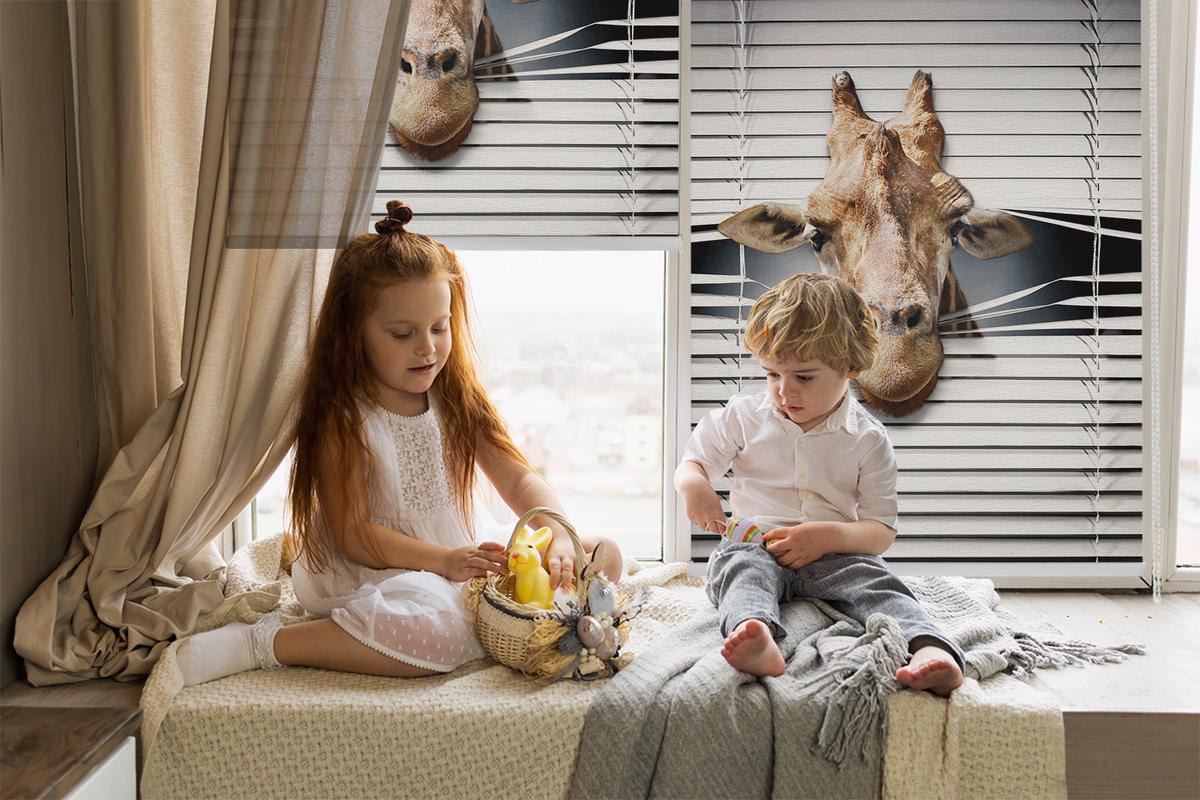 INNENROLLO - Fensterrollo - Rollo - 150x180 cm - Giraffe - Grau, Kunststoff (150/180/0.5cm) - TULUP