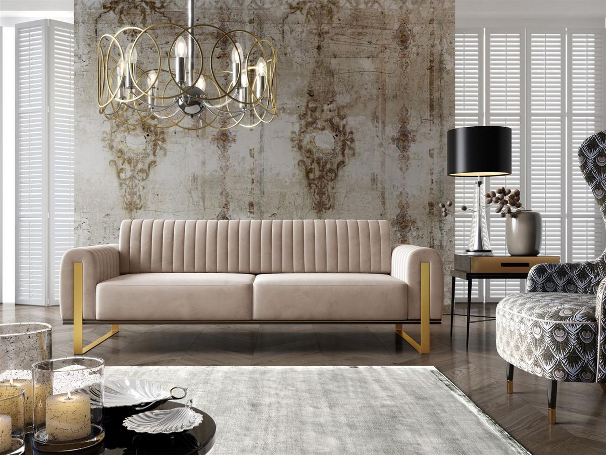 SOFASET Valerie 3-2-1 - Beige, Holzwerkstoff/Textil (228/79/90cm) - Fun Möbel
