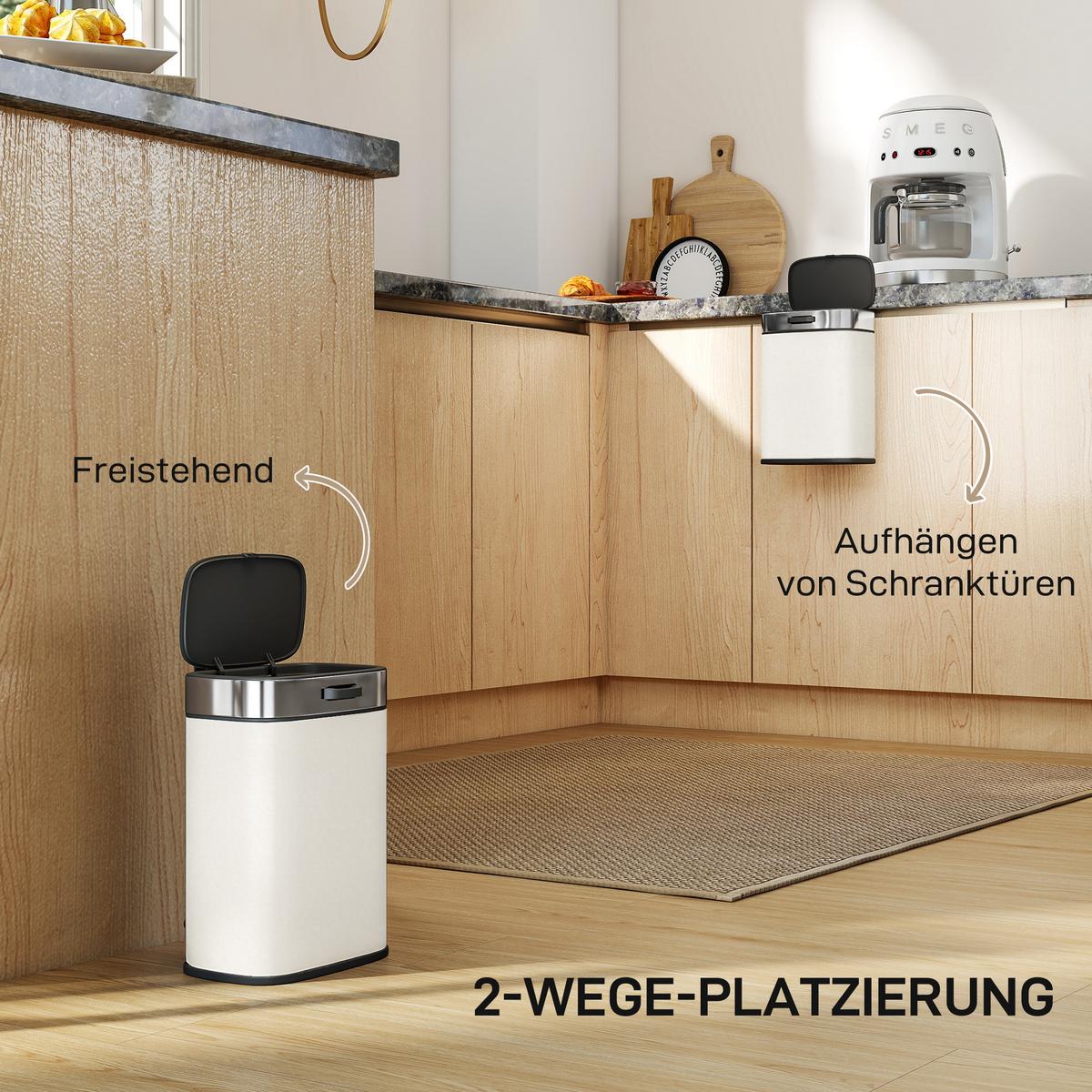 MÜLLEIMER Edelstahl Kunststoff Cremeweiß - Weiß, Metall (19.5/30/21.5cm) - HOMCOM