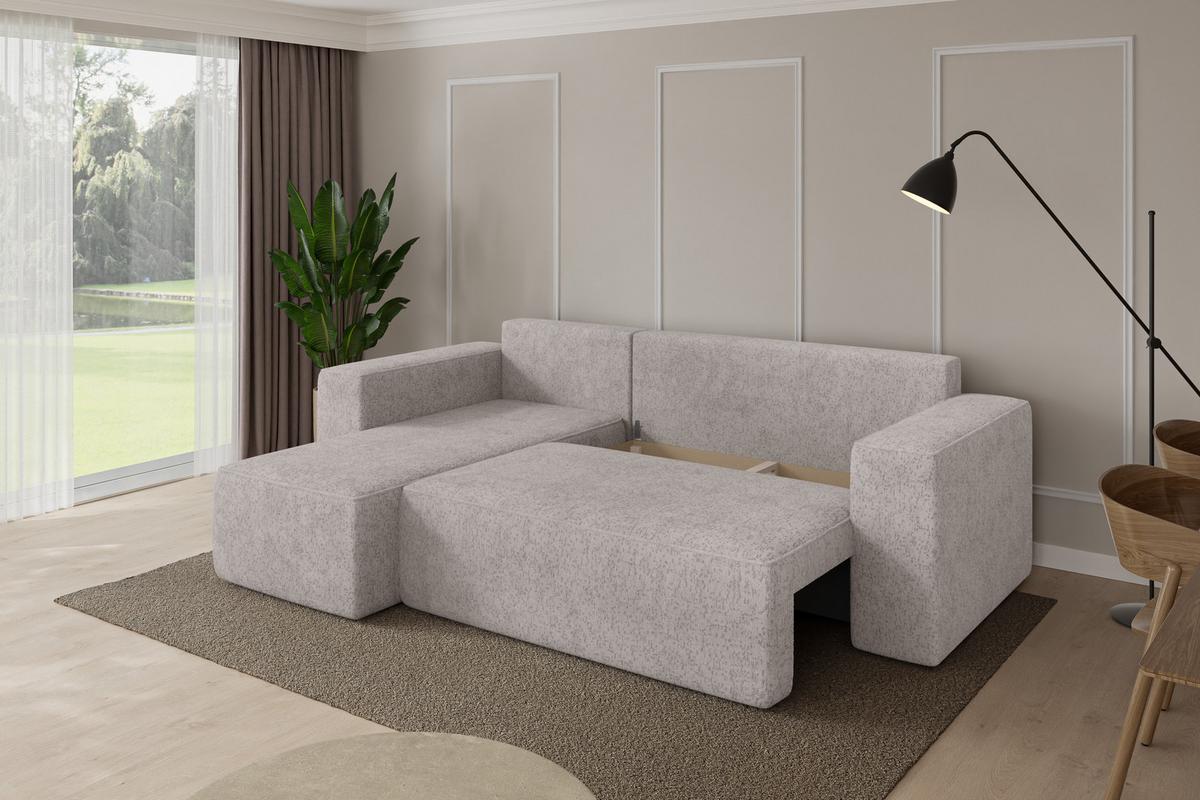 ECKSOFA mit Schlaffunktion Ottomane Links SENO-L 249x139x85 Hellgrau Velours - Hellgrau/Schwarz, Holzwerkstoff/Kunststoff (249/139cm) - ALTDECOR