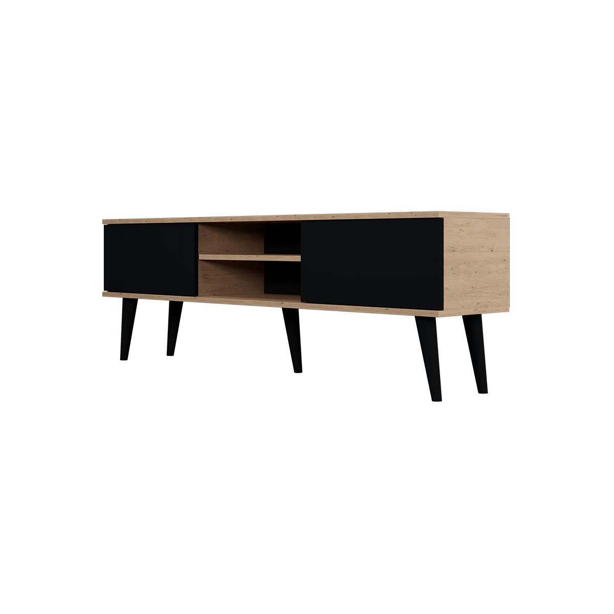 TV-MÖBEL Toronto Schwarz und Holz - Schwarz/Braun, Holzwerkstoff (160/55/35cm) - Petits-meubles