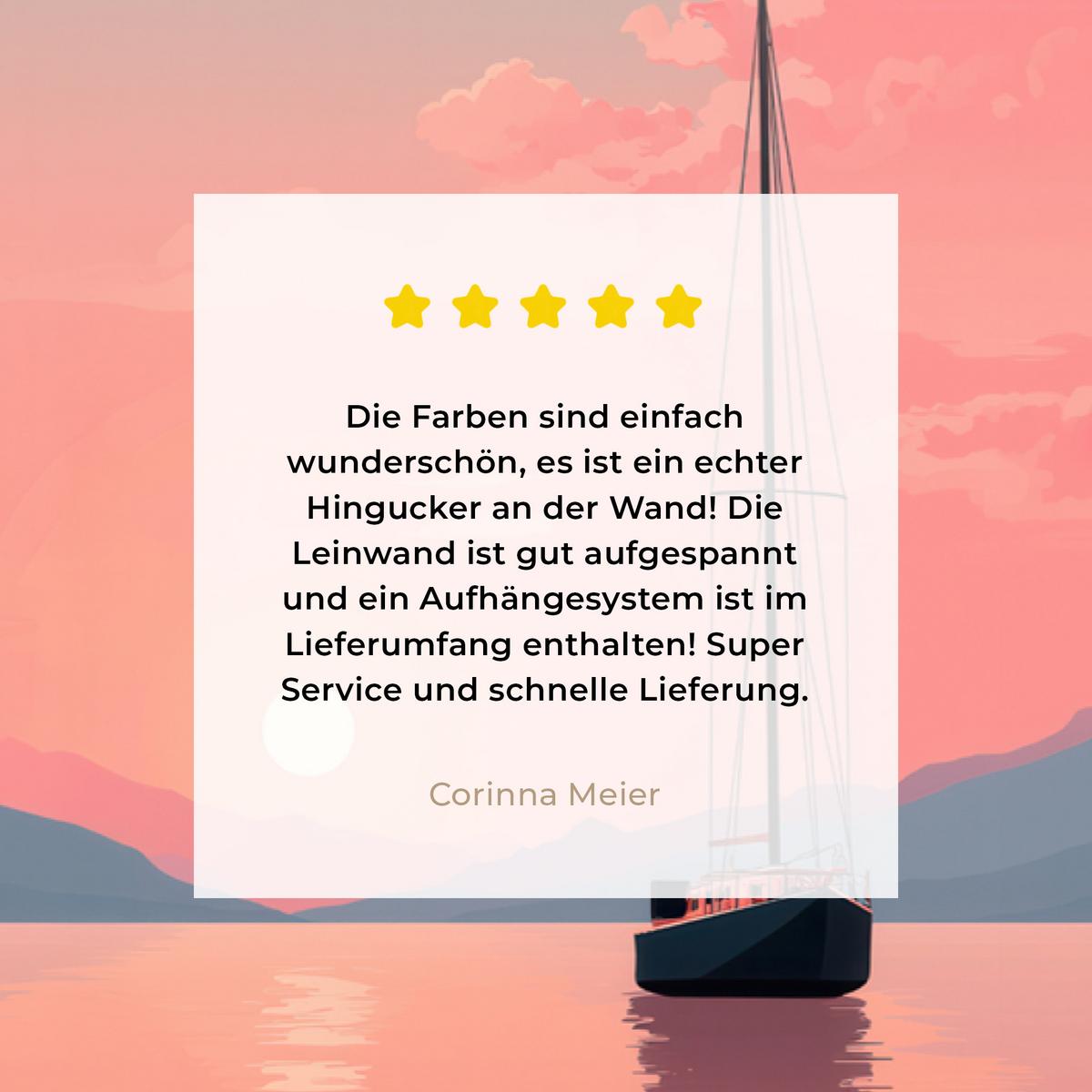 LEINWANDBILD Segelboot - Rosa Meer - Sonnenuntergang - Berge Groß 140x90 cm - Rosa, Textil (140/90cm) - MuchoWow