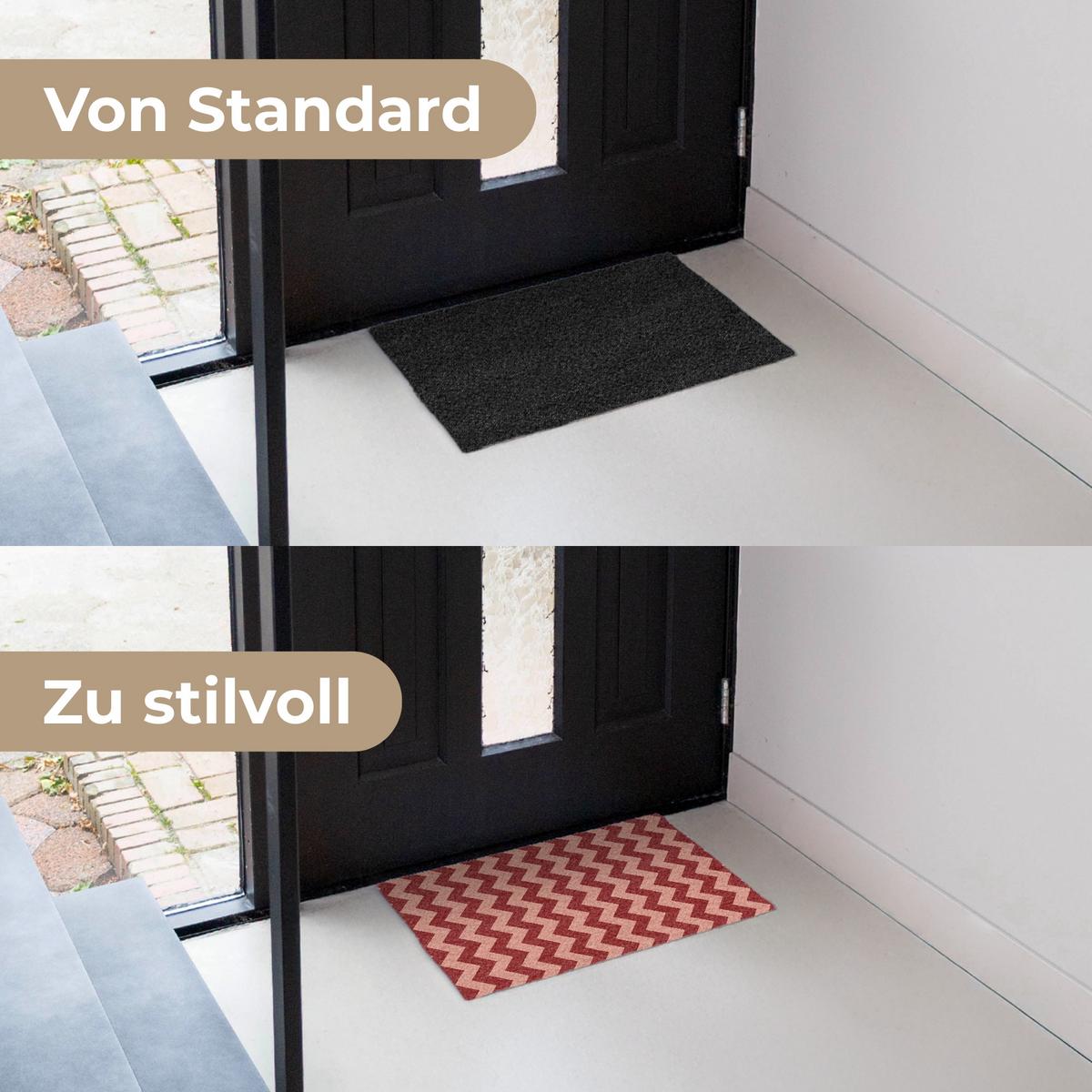 FUSSMATTE Zickzack - Streifen - Muster - Rot Schmutzfänger 60x40 cm - Bordeaux, Kunststoff (60/0.4cm) - MuchoWow