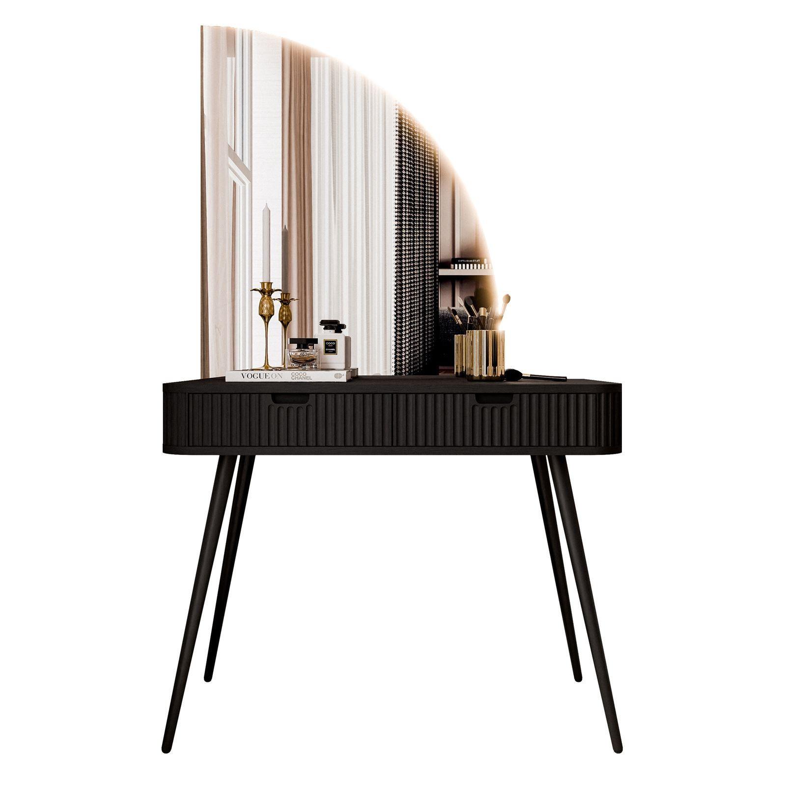 SCHMINKTISCH ZAIRA-QS mit LED Spiegel Rechte Schwarz - Schwarz, Holzwerkstoff (103/80/49cm) - Lookway