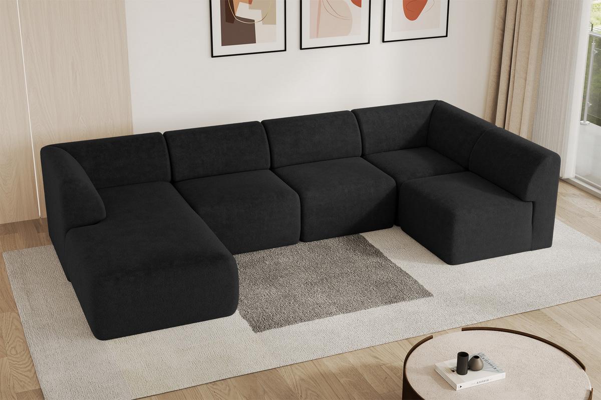 WOHNLANDSCHAFT Ottomane Links MOVO-L 345x180x78 cm Schwarz Tissu - Schwarz Hochglanz, Holzwerkstoff/Kunststoff (345/78/180cm) - ALTDECOR
