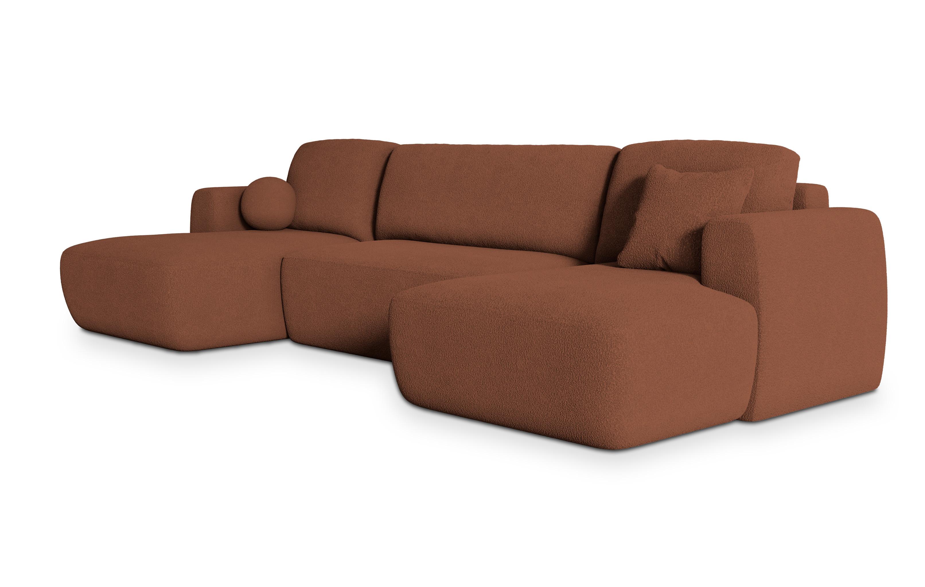 WOHNLANDSCHAFT SENTUM N Orange Boucle-Stoff mit Schlaffunktion - Schwarz/Orange, Holz/Kunststoff (330/90/148cm) - MASSENO