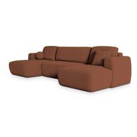 WOHNLANDSCHAFT SENTUM N Orange Boucle-Stoff mit Schlaffunktion - Schwarz/Orange, Holz/Kunststoff (330/90/148cm) - MASSENO