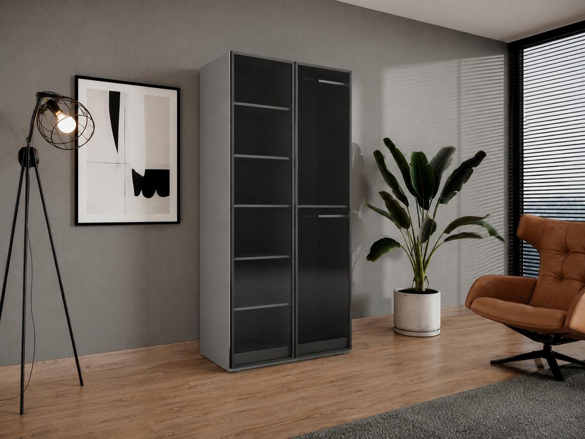 DREHTÜRENSCHRANK ATELIO 101/200/51 cm Modern Kleiderschrank 2-türig Grau - Grau, Holzwerkstoff (101/200/51cm) - MASSENO