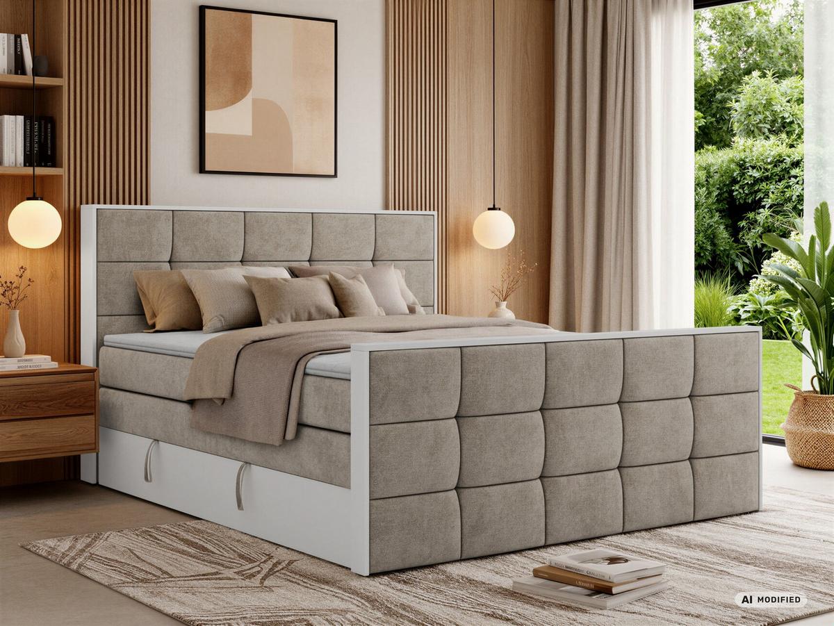 BOXSPRINGBETT ALVIT KING DUO 180/200 - Greige Stukture - Topper Visco - H4 - Greige/Schwarz, Kunststoff/Textil (180/200cm) - MKS