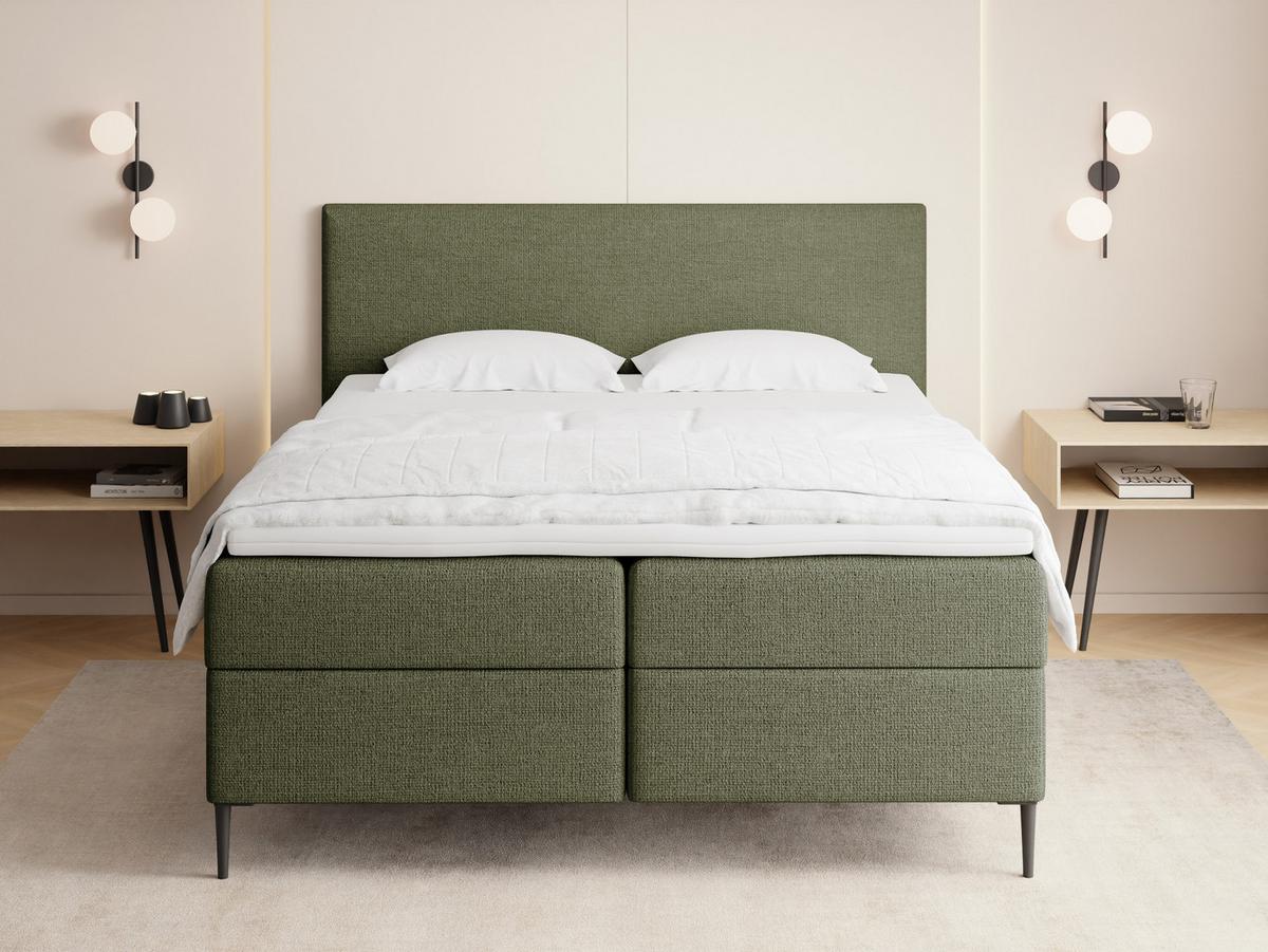 BOXBETT Alba Rise mit Bettkasten, Grün Chenille 180x200 cm – inkl. H4 Taschenfederkern Matratze & Foam Topper - Schwarz/Grün, Holz/Textil (180/200cm) - WFL GROUP