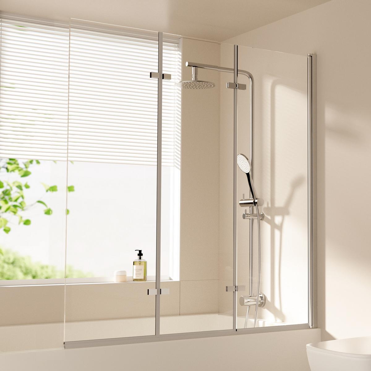DUSCHWAND für Badewannen Faltbar mit Schwenkfunktion Chrom 130/140 cm - Transparent, Glas (130/140cm) - EMKE