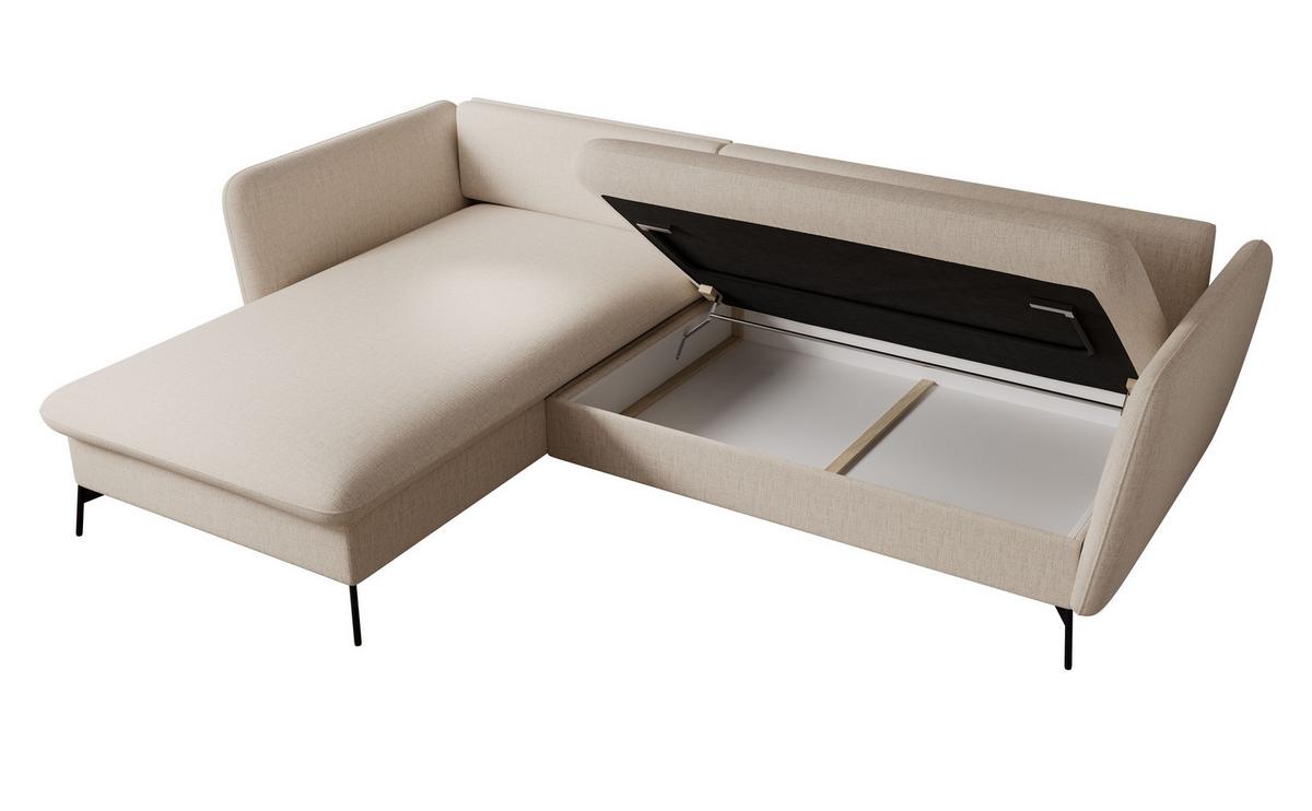 ECKSOFA FERRO Creme Chenille mit Schlaffunktion - Creme, Holz (258/167cm) - MASSENO