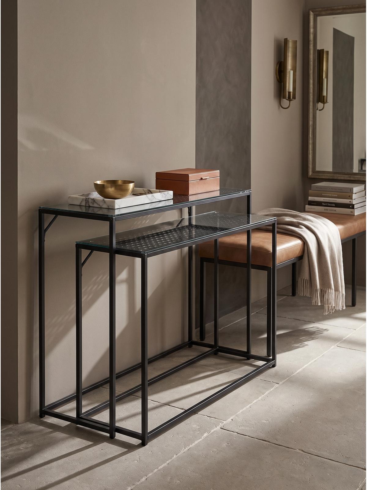 KONSOLENTISCHE 2er-Set ALCUDIA, Einscheibensicherheitsglas, Schwarz, 100 x 40 x 77 cm - Schwarz, Glas/Metall (40/100/77cm) - KADIMA DESIGN