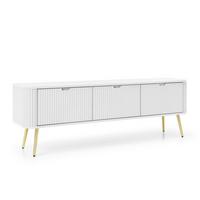LOWBOARD Salvia 3T Weiß, Gold 168/56/39 cm – mit geriffelten Fronten und hohen Beinen - Goldfarben/Weiß, Holzwerkstoff/Metall (168/56/39cm) - AX Living