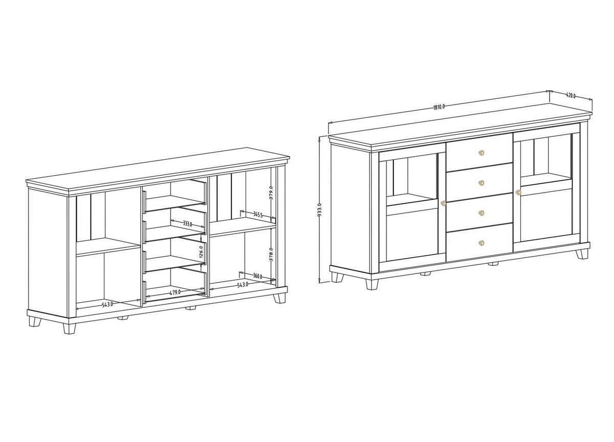 SIDEBOARD EVANDRO 181x42x93 cm mit 4 Schubladen und 2 Türen Beige - Beige, Holzwerkstoff (181/93/42cm) - MASSENO
