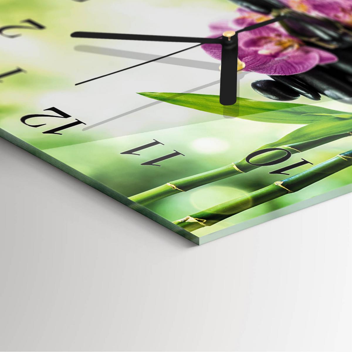 WANDUHR aus Glas 30x30 cm - Spa Orchidee - Grün, Glas (30/30/0.4cm) - TULUP