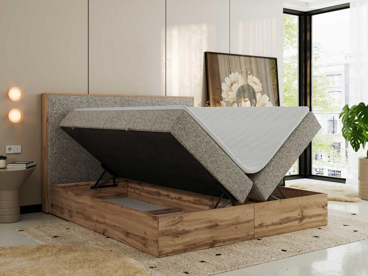 BOXBETT WOOD CLASSIC 160/200 - Dunkelbeige Strukture - H4 - Cappuccino, Textil (160/200cm) - MKS