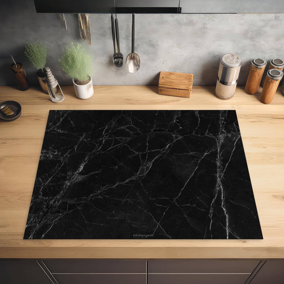 HERDABDECKPLATTE Schwarz - Marmor Induktionsmatte 77x59 cm - Schwarz, Kunststoff (77/59/0.2cm) - MuchoWow