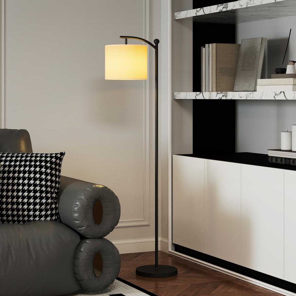 LED Stehlampe Stufenlos Dimmbar Stehleuchte mit Lampenschirm aus Stoff - Schwarz, Metall (54.3/30.6/159.6cm) - HOMCOM