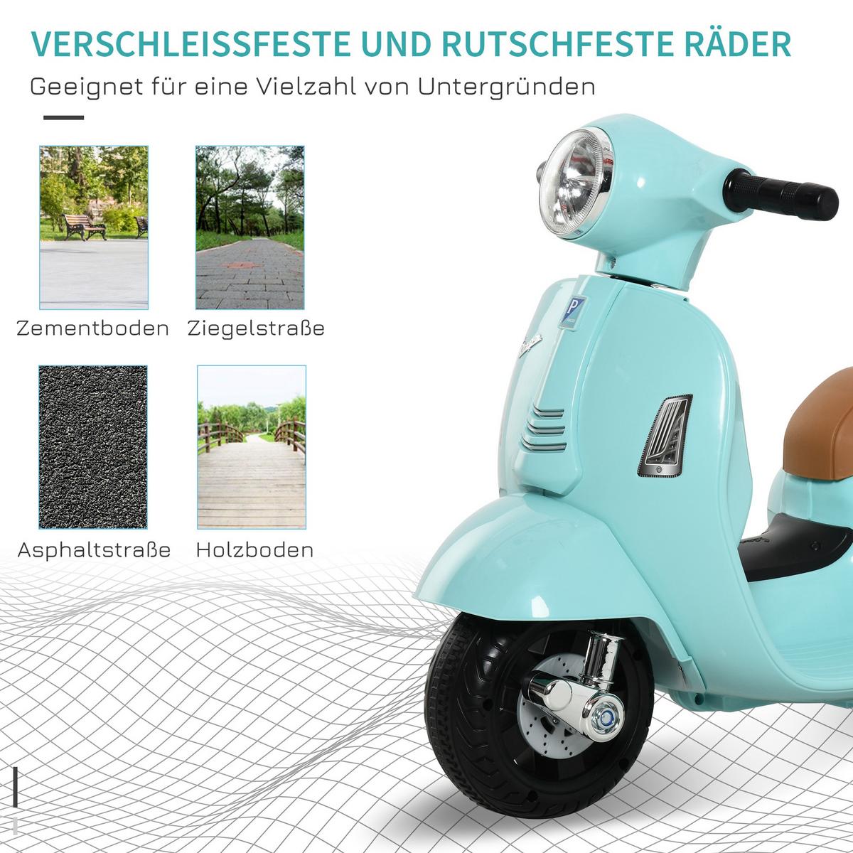 VESPA Elektromotorrad Kindermotorrad Elektrofahrzeuge 18 bis 36 Monate Grün - Grün, Metall (66.5/38/52cm) - HOMCOM
