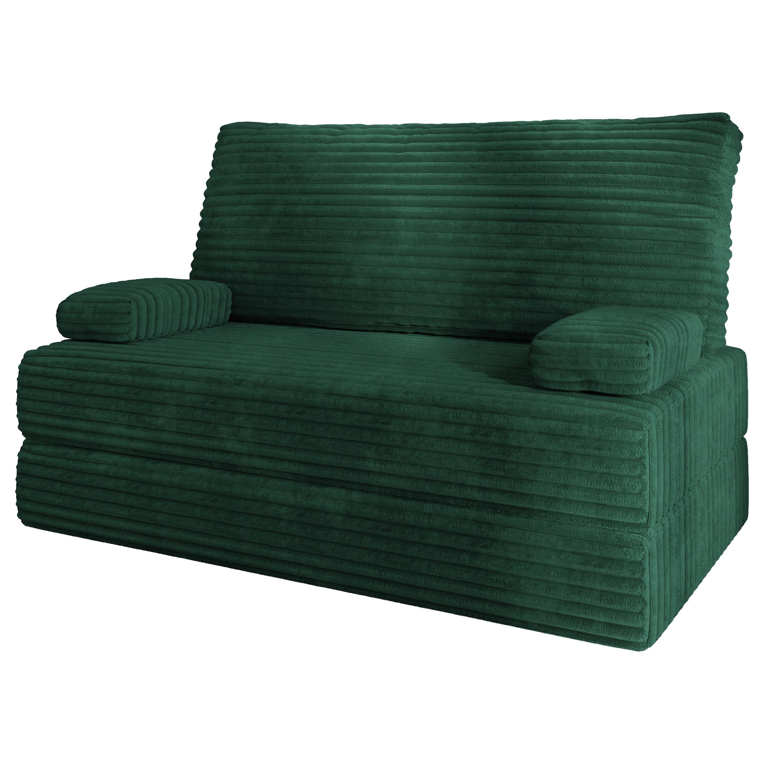 BETTSOFA LADIA aus Schaumstoff Kordstoff Grün Schlaffunktion - Grün, Textil (140/86/60cm) - MASSENO