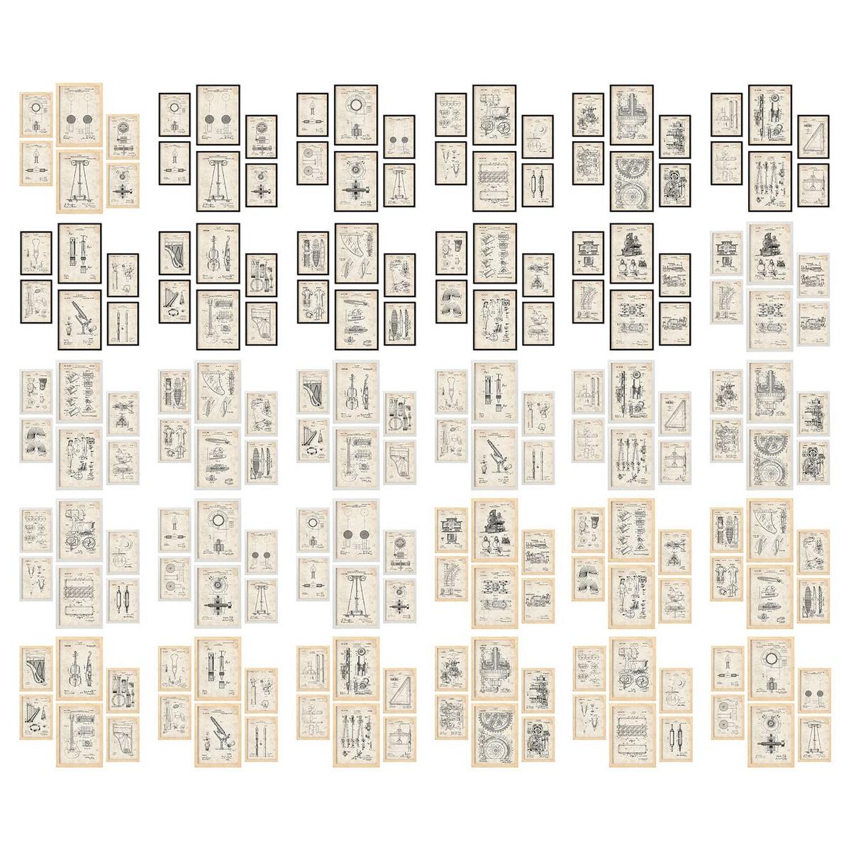 POSTER Set Mit 6 Plakaten Mit Surfen Patenten Im Vintage Stil A3 & A4 Rahmen Aus Hellem Holz - Beige, Papier (29/3cm) - Nacnic