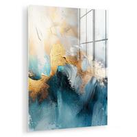ACRYLGLASBILD Abstrakt - Kunst - Gold - Blau 60x80 cm - Petrol, Glas (60/80cm) - MuchoWow