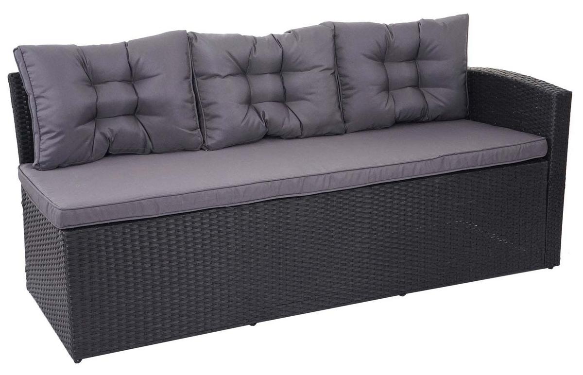 POLY-RATTAN-GARNITUR MIT BANK Schwarz 1 Eckbank, 1 Tisch, 1 Sitzbank-Set - Schwarz, Kunststoff - MCW