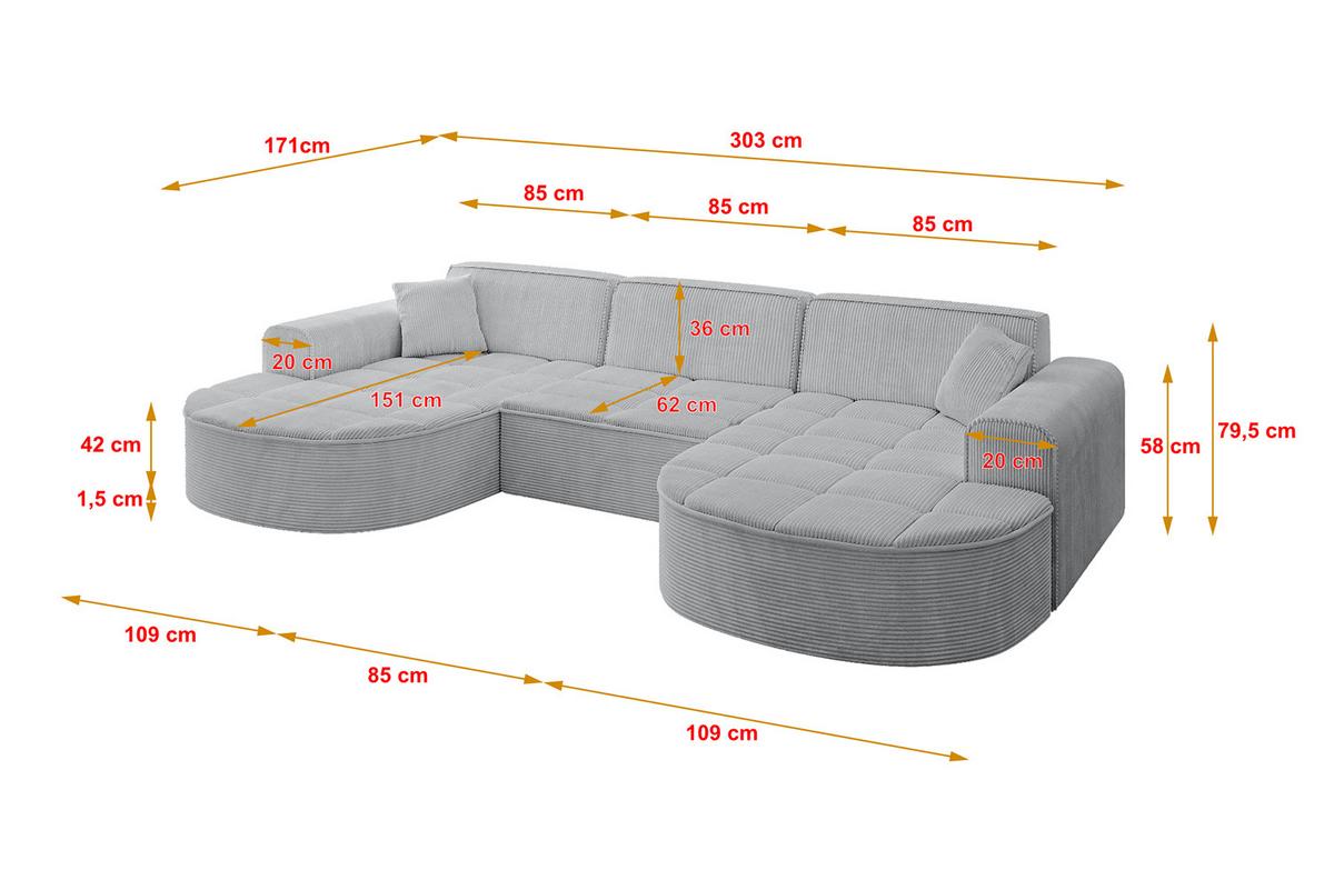 WOHNLANDSCHAFT TARO-U1 - 303x171x79,5 cm Grau - Grau, Holzwerkstoff/Textil (303/79.5/171cm) - ALTDECOR