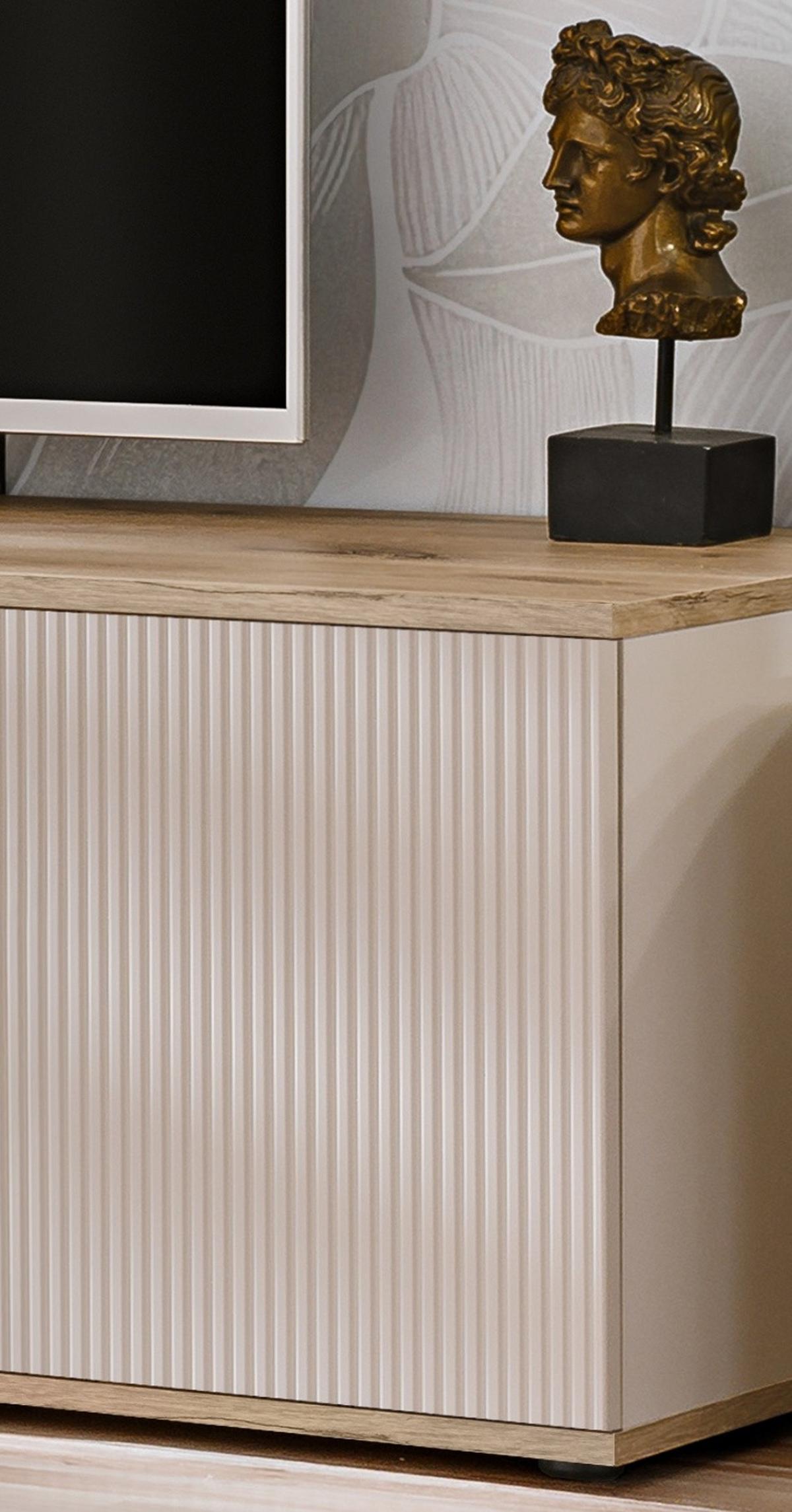 TV-LOWBOARD Viking Eiche, Kaschmir 160 cm, TV Unterschrank mit Ethanol Kamin - Kaschmir/Eichefarben, Holzwerkstoff/Kunststoff (160/45/42cm) - Inn.Furn