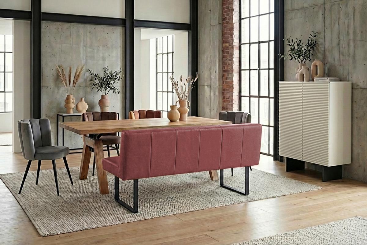 ESSZIMMERBANK ELEEN Rot Leder - Rot, Leder (223/85/69cm) - KAWOLA