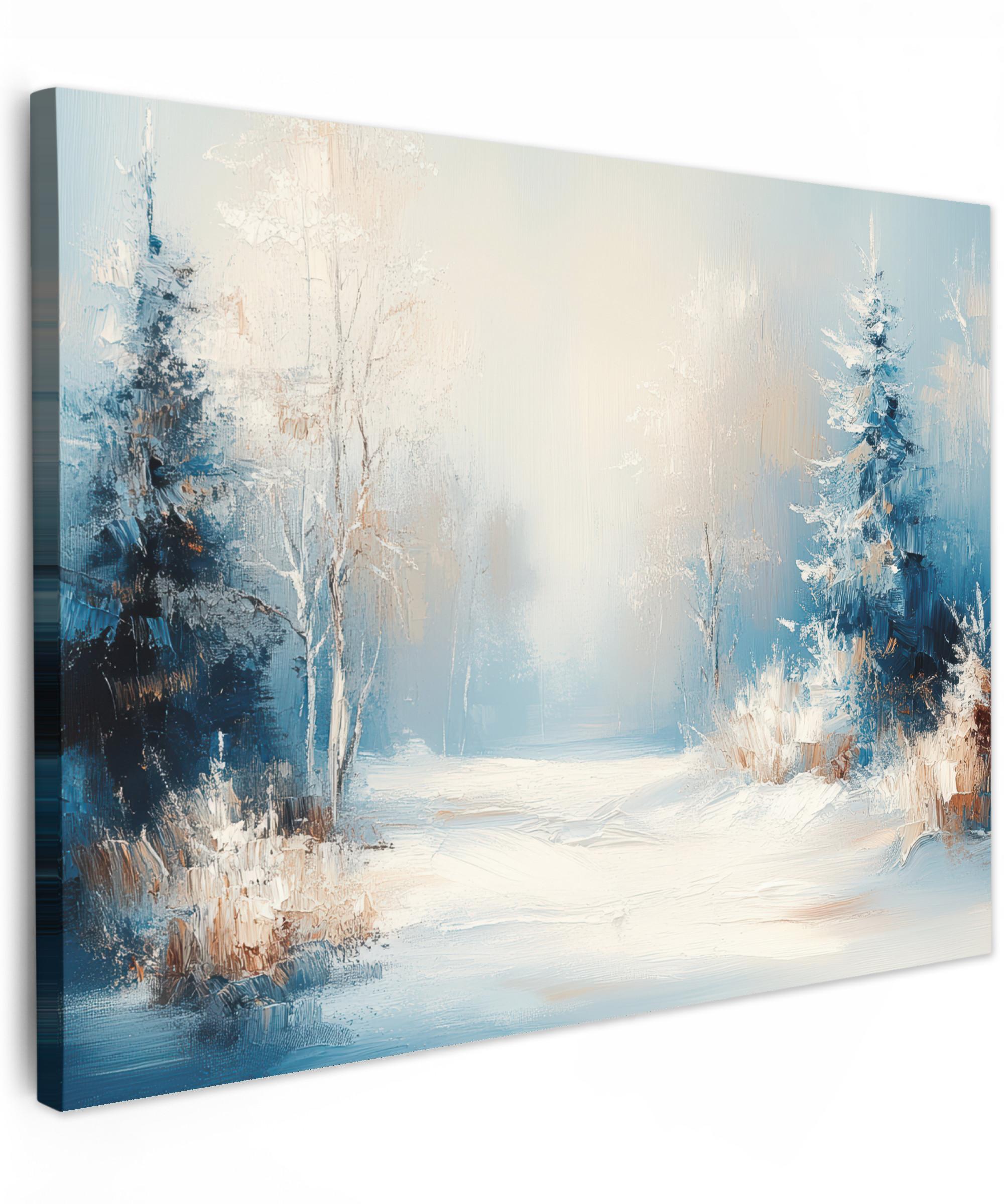 LEINWANDBILD Wald - Winter - Natur - Abstrakt - Schnee Wandbild 40x30 cm - Weiß, Textil (40/30cm) - MuchoWow