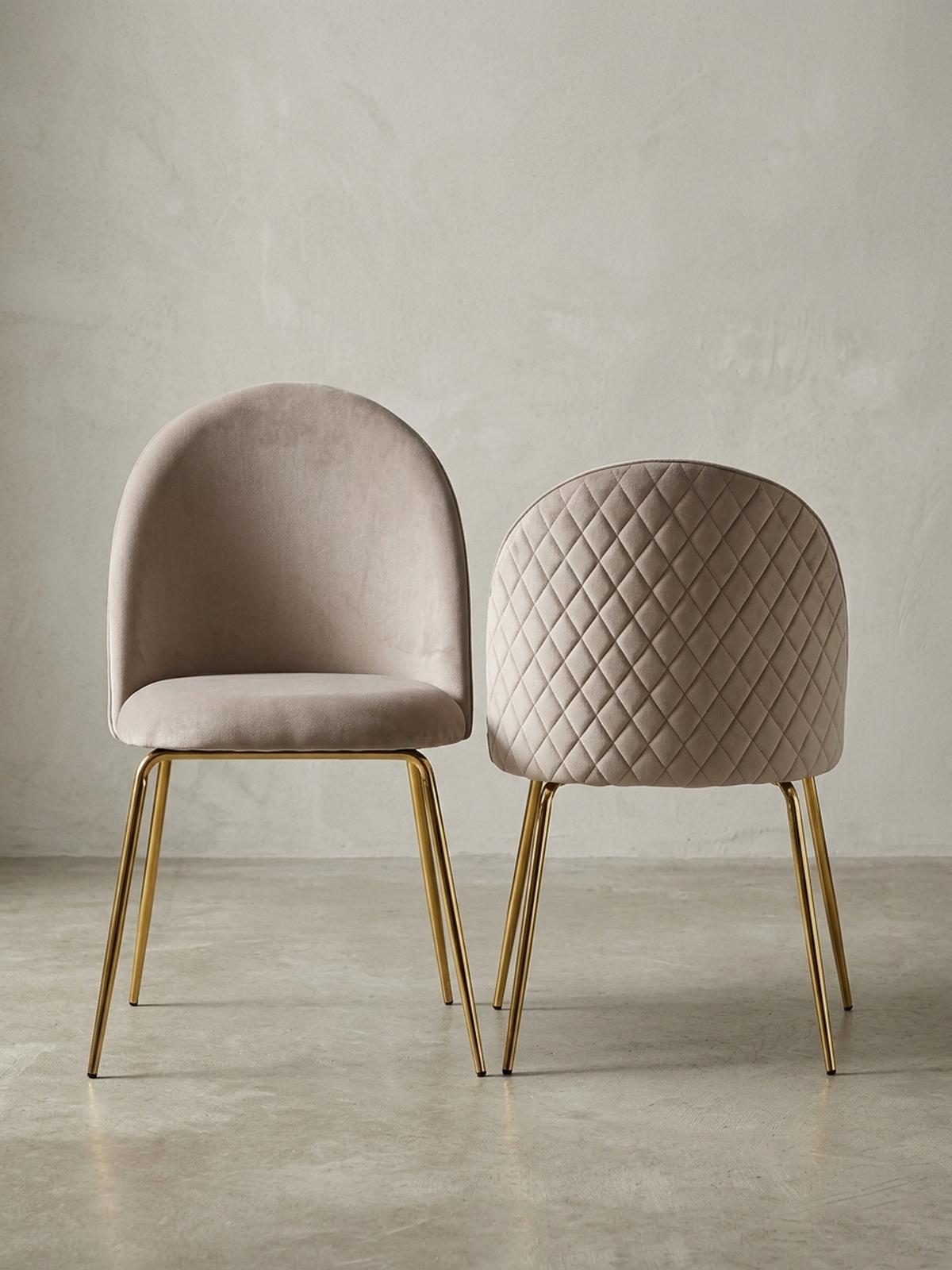 ESSZIMMERSTUHL 2er Set Samtbezug mit Metallgestell Diamantsteppung Skandinavisch gepolstert, Beige 53x50x87 cm - Beige/Goldfarben, Textil/Metall (53/87/50cm) - KADIMA DESIGN