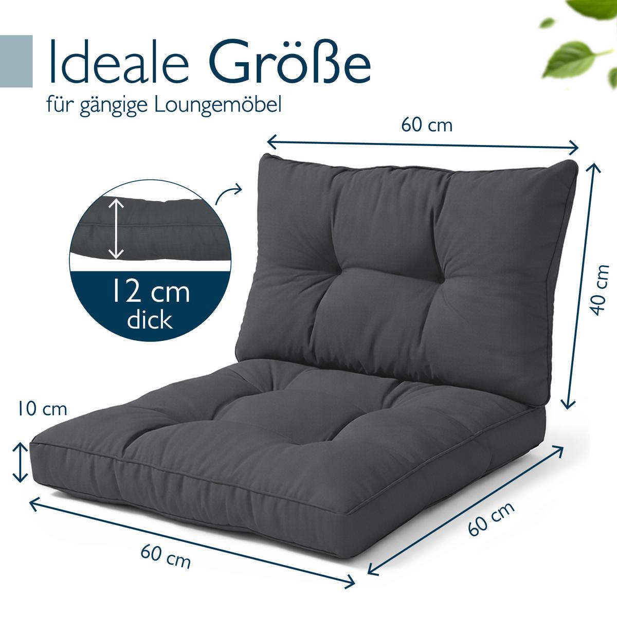 LOUNGEKISSEN Xluna Sitz 60x60x10cm mit Rücken 60x40x12cm Graphitgrau (2tlg) - Graphitfarben, Textil (60/60cm) - Beautissu 