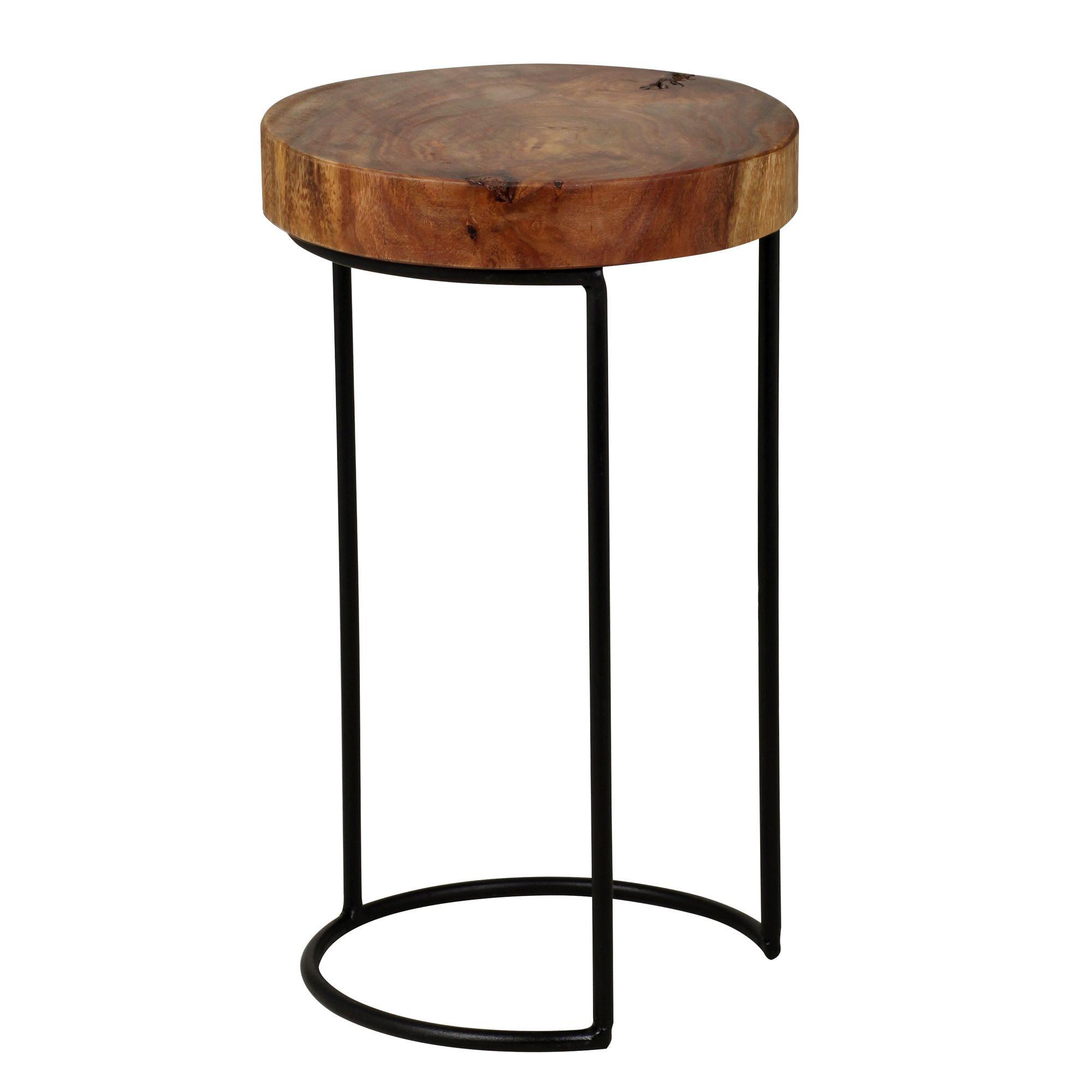 BEISTELLTISCH Massivholz Metallbeine Baumstammform Landhausstil AKOLA, Dunkelbraun 28x28x45 cm - Schwarz/Braun, Holz/Metall (28/28/45cm) - KADIMA DESIGN