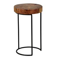 BEISTELLTISCH Massivholz Metallbeine Baumstammform Landhausstil AKOLA, Dunkelbraun 28x28x45 cm - Schwarz/Braun, Holz/Metall (28/28/45cm) - KADIMA DESIGN