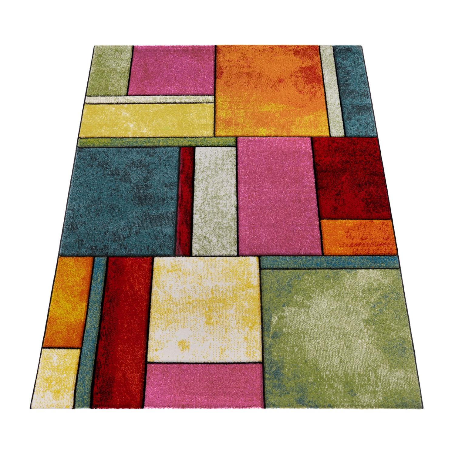 KURZFLORTEPPICH, geometrisch, Florhöhe 13 mm, Mehrfarbig, 60 x 110 cm - Multicolor, Textil (110/60cm) - KADIMA DESIGN