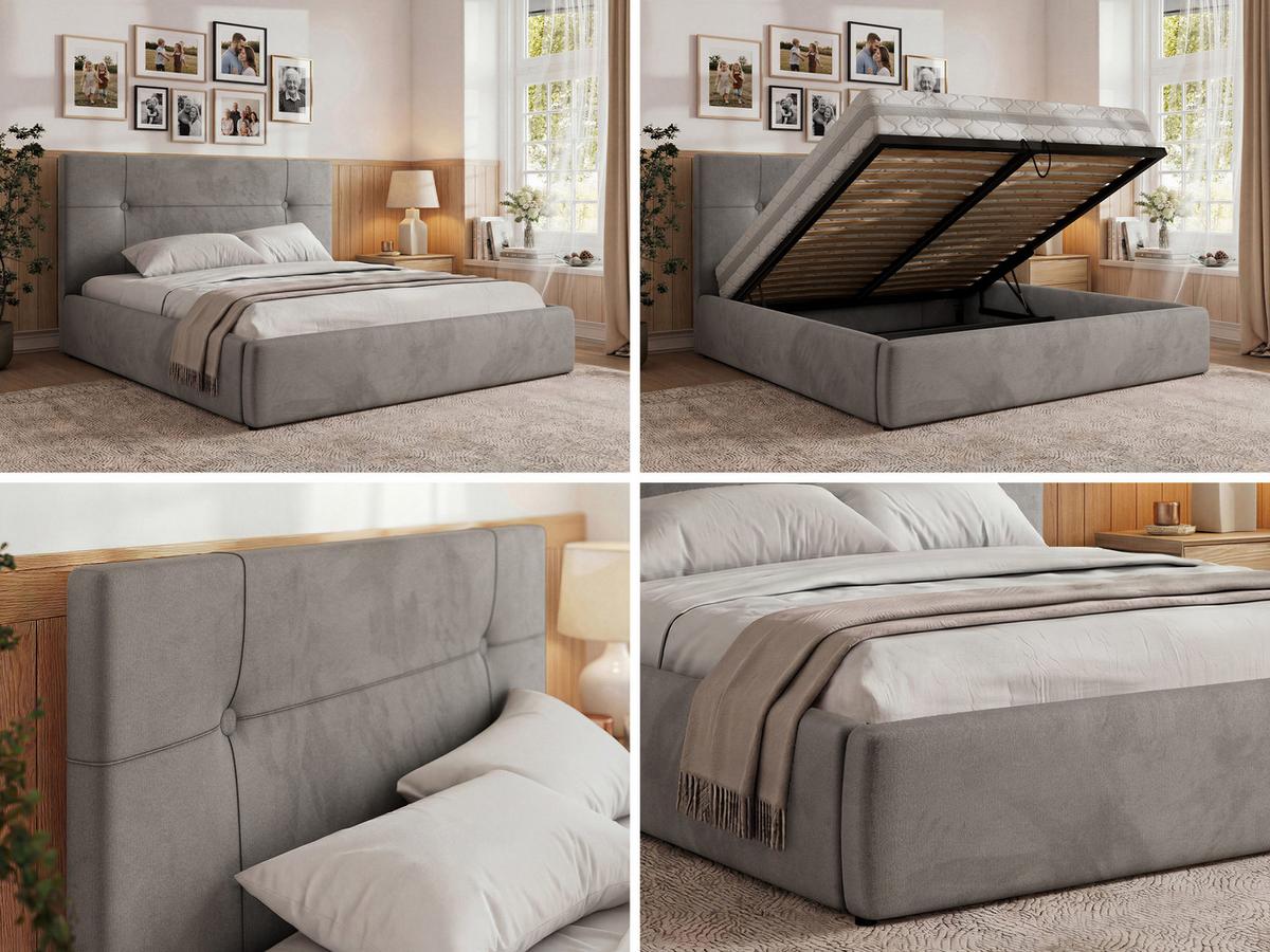 POLSTERBETT CALERIO CLASSIC 180/200 - Hellgrau Velvet - Matratze Pocket - Hellgrau/Schwarz, Kunststoff/Textil (180/200cm) - MKS