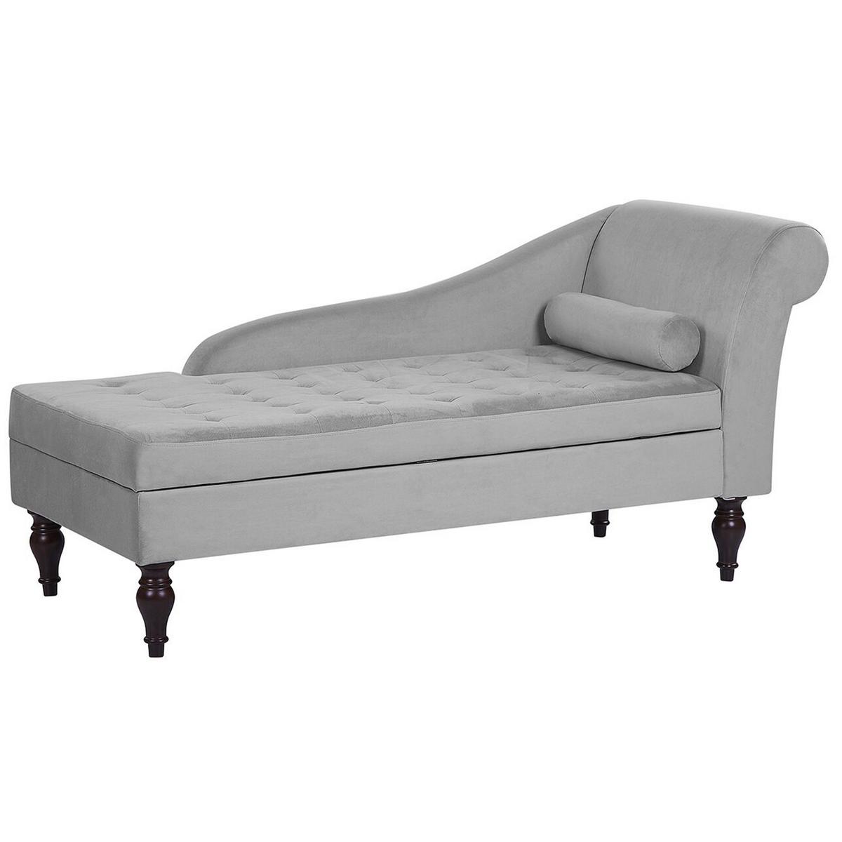 CHAISELONGUE Samtstoff hellgrau mit Bettkasten rechtsseitig Pessac - Grau, Textil (145/72/65cm) - Beliani