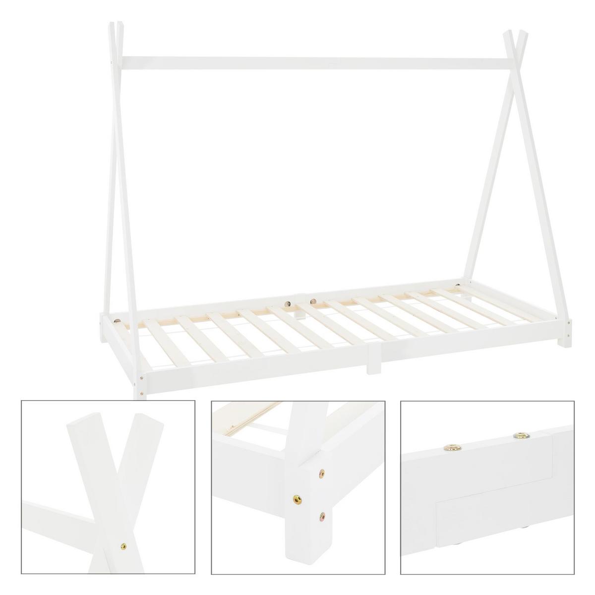 KINDERBETT Tipi mit Matratze 90x200 cm Weiß - Weiß, Holz (90/200cm) - ML-DESIGN