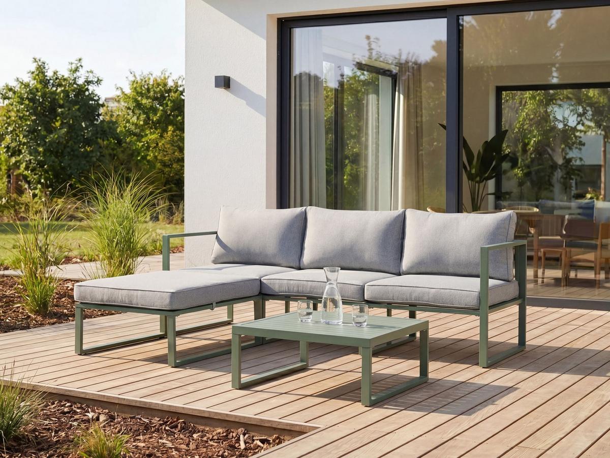 GARTEN-ECKSOFA mit Tisch 3-Sitzer Metall Grün Olang - Hellgrau/Grau, Metall - Beliani