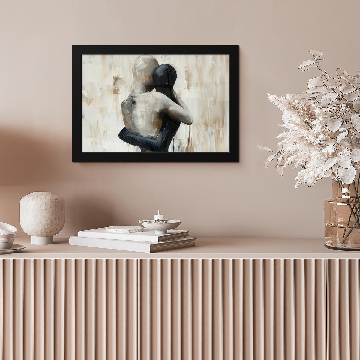 POSTER MIT RAHMENGERAHMTES BILD Abstrakt - Liebe - Schwarz und weiß - Modern 30x20 cm - Schwarz, Papier (30/20cm) - MuchoWow