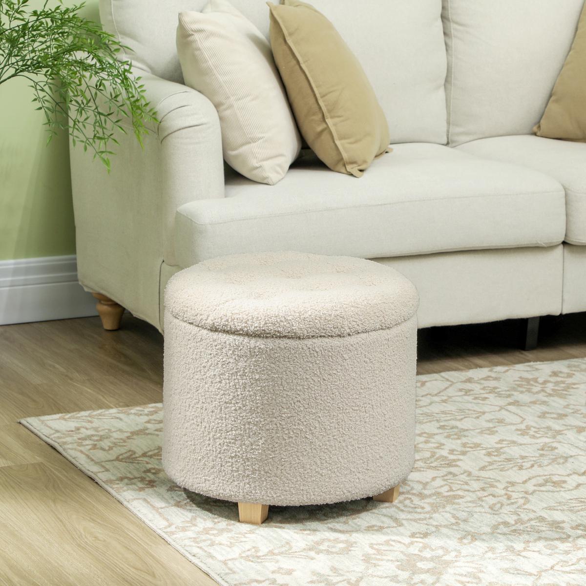 HOCKER, Holzrahmen Ø45 x 41 cm Cremeweiß - Weiß, Kunststoff (45/41/45cm) - HOMCOM
