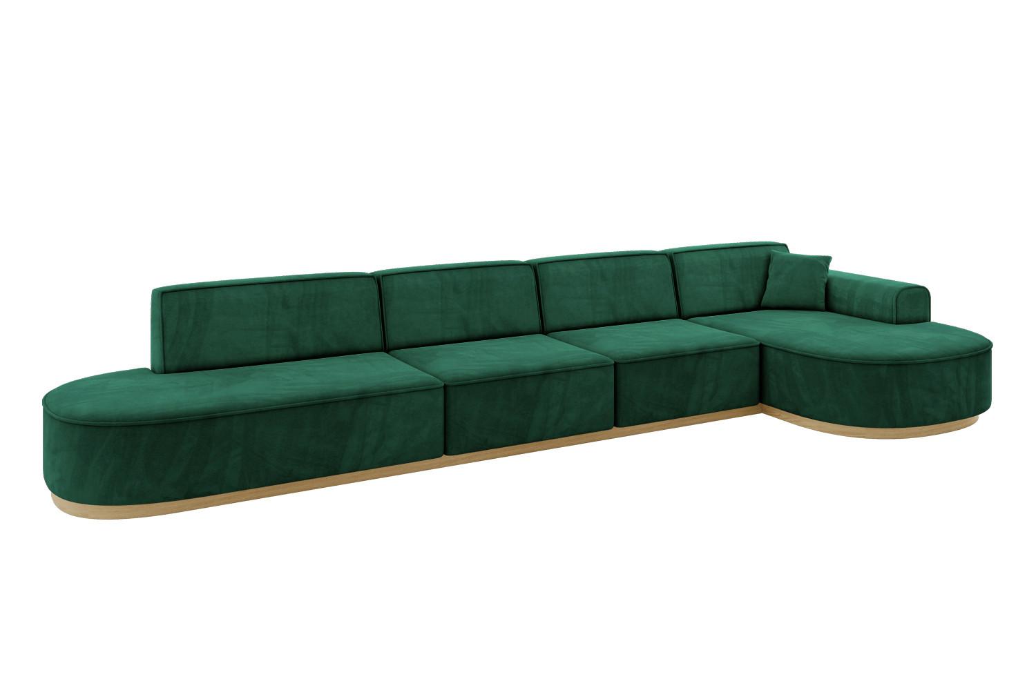 ECKSOFA Ottomane Rechts MARI-L3-v2 - 413x171x83 cm Grün Velours - Grün, Holzwerkstoff/Textil (171/413cm) - ALTDECOR