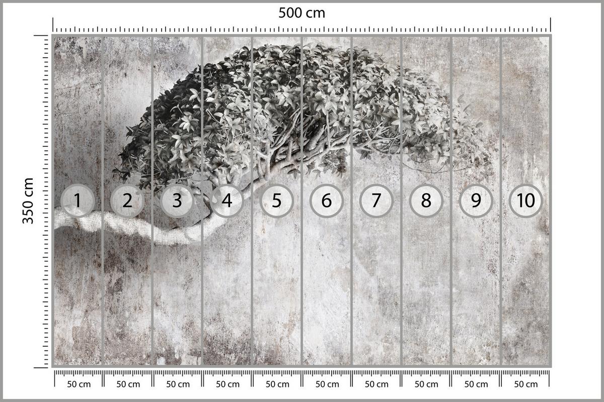 FOTOTAPETE Abstrakter Baum Beton 3D Effekt 500x350 - Schwarz/Grau, Papier (500/350cm) - Muralo