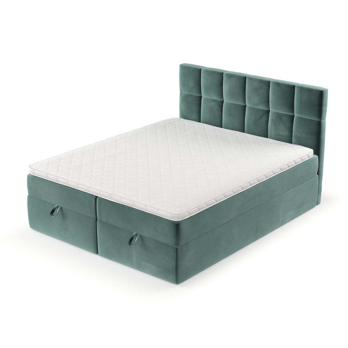 BOXBETT Savio 140/200 cm Türkis im Kronos Stoff - Türkis/Schwarz, Holz/Holzwerkstoff (140/200cm) - AltaBeds