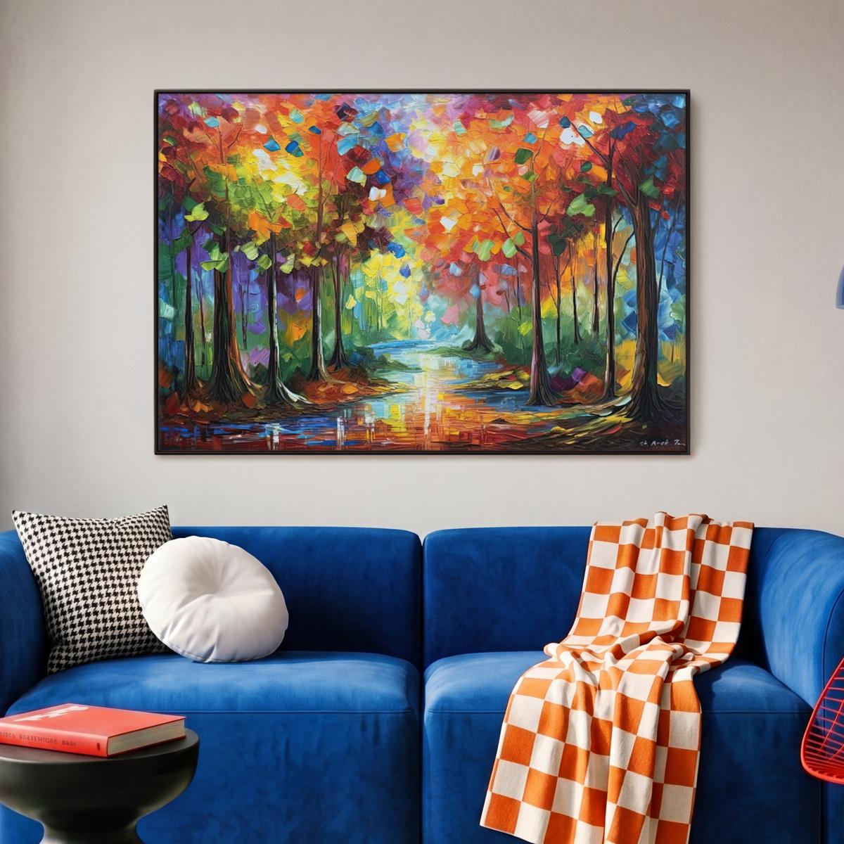 LEINWAND Bilder mit Rahmen - Landschaft - Wald - Farben - Natur - 90x60 - Multicolor, Textil (90/60cm) - MuchoWow