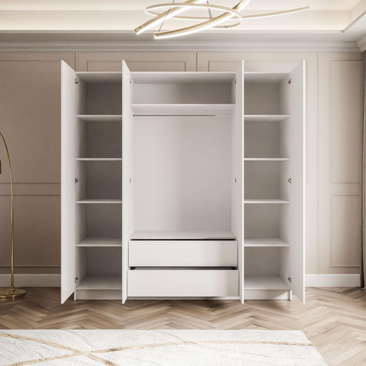 KLEIDERSCHRANK AUREL 4D - Weiß Hochglanz, Holzwerkstoff (200/200/57cm) - Lookway