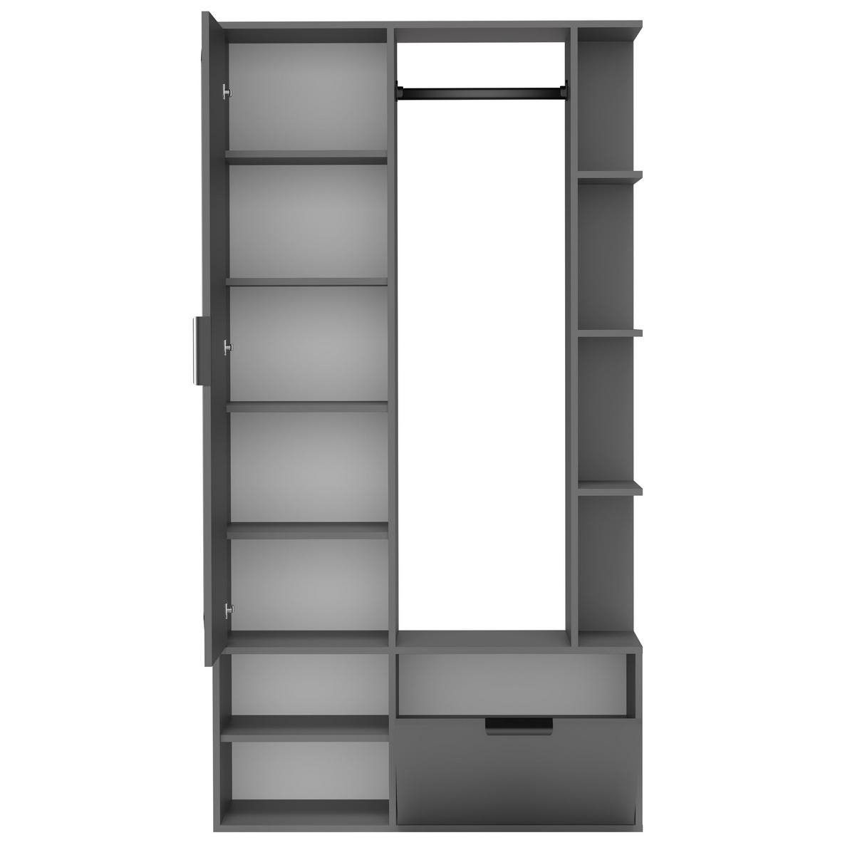 GARDEROBENSCHRANK Nemrut Grau 100/189/33 cm – Modern, mit Spiegel und viel Stauraum - Grau, Holzwerkstoff/Kunststoff (100/189.4/33cm) - AX Living