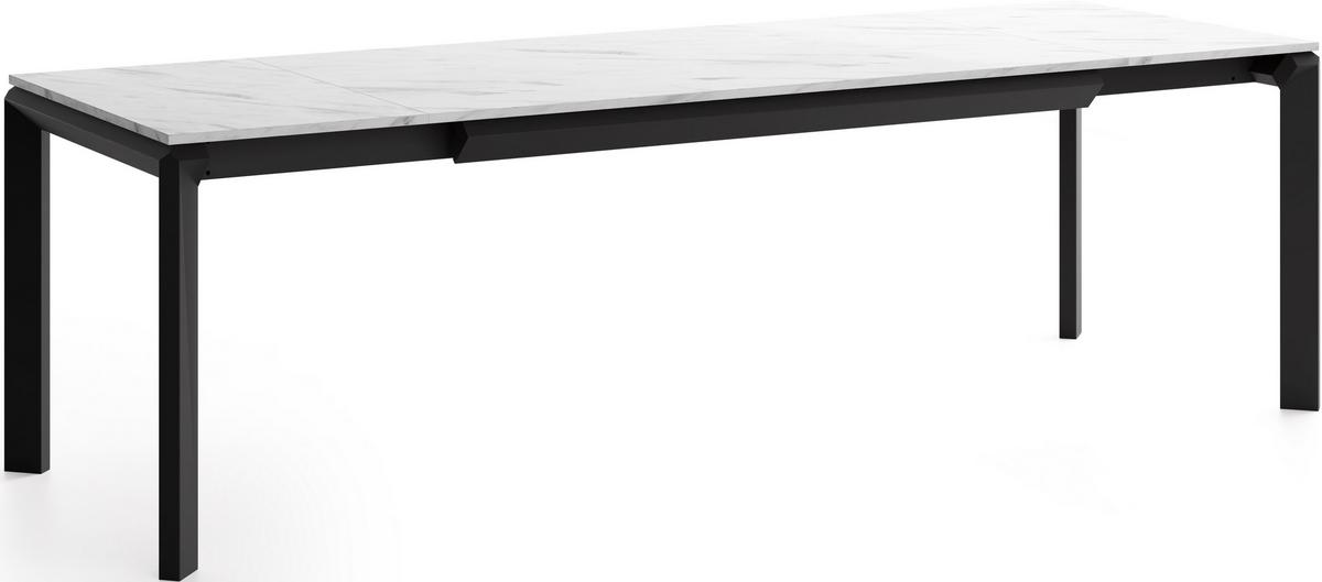ESSTISCH Elan rechteckig ausziehbar verlängerbar mit Schwarzen Metallbeinen, Marmor Weiß 160-250/90/76 cm - Ecru/Schwarz, Holzwerkstoff/Metall (90/250/76cm) - WFL GROUP